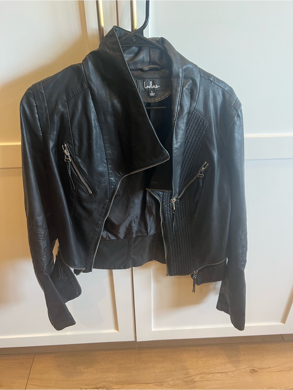 Lulu's Black Faux Leather Asymmetrical Moto Jacket